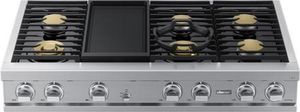 front view of the Dacor® Transitional 48" Silver Stainless Natural Gas Rangetop