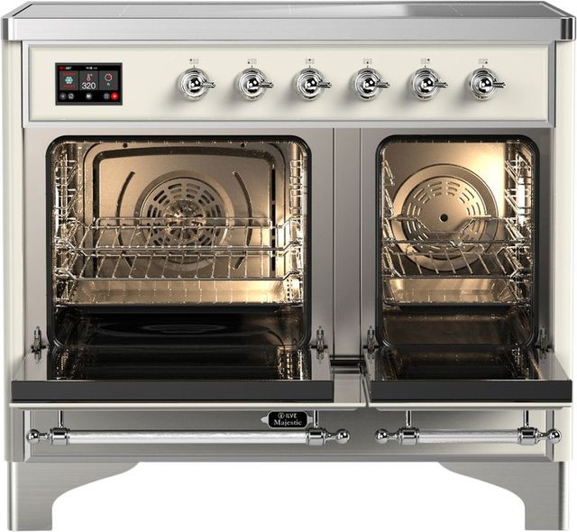 Ilve® Majestic III 40" Antique White Pro Style Induction Range with Solid Door and Chrome Trim-1