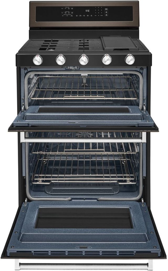 KitchenAid® 30" Black Stainless Steel with PrintShield™ Finish Freestanding Gas Double Convection Range-1