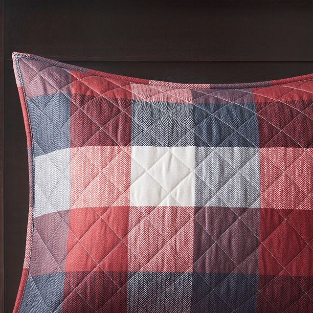 Olliix by Madison Park Pines Hill 4 Piece Red Full/Queen Printed Herringbone to Sherpa Reversible Coverlet Set-3