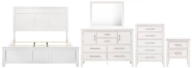 New Classic® Home Furnishings Andover 5-Piece White Queen Panel Bedroom Set with Chest and Nightstand-0
