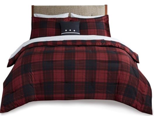 Olliix by Madison Park Everest Red Plaid Queen Reversible Complete Bedding Set-1