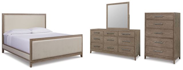 Signature Design by Ashley® Chrestner 4-Piece Gray Queen Upholstered Panel Bed Set-0