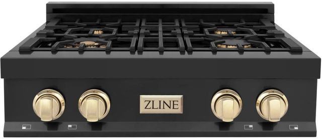 ZLINE Autograph Edition 30" Black Stainless Steel Gas Rangetop with Polished Gold Accents-0