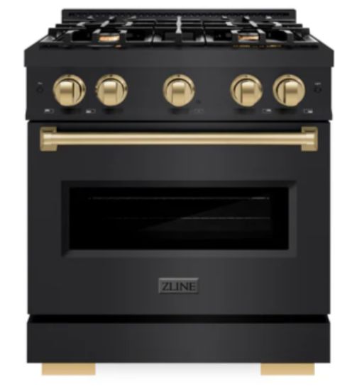 ZLINE Classic Autograph Edition 30" Black Stainless Steel Pro Style Gas Range with Champagne Bronze Accents-0