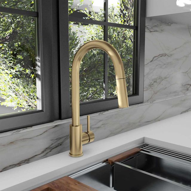 ZLINE Autograph Edition Champagne Bronze Incline Pull Down Single Handle Kitchen Faucet-2