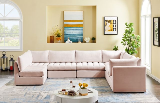 Meridian Furniture Jacob 7-Piece Pink Velvet Modular Sectional Set-3