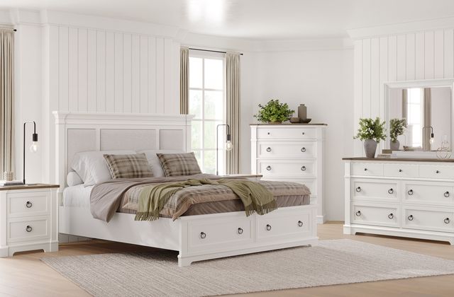 Magnussen Home® Kingston Whisper White King Panel Storage Bed with Upholstered Headboard-1