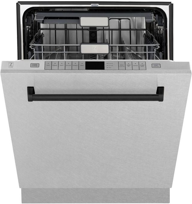 ZLINE Autograph Edition 24" Satin Stainless Steel Built In Dishwasher with Matte Black Handle-1