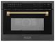 ZLINE Autograph Edition 24" 1.6 Cu. Ft. Black Stainless Steel Built-in Convection Microwave Oven with Champagne Bronze Helix Handle-0