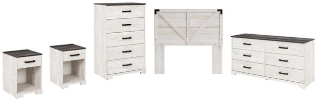 Signature Design by Ashley® Shawburn 5-Piece Whitewash/Charcoal Gray Full Panel Headboard Set-0