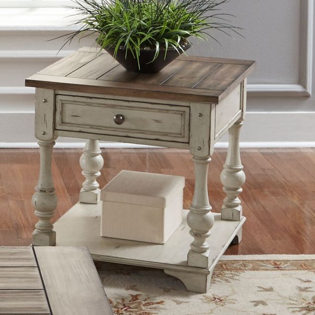 Liberty Furniture Morgan Creek Wirebrushed Tobacco End Table with Antique White Base-1