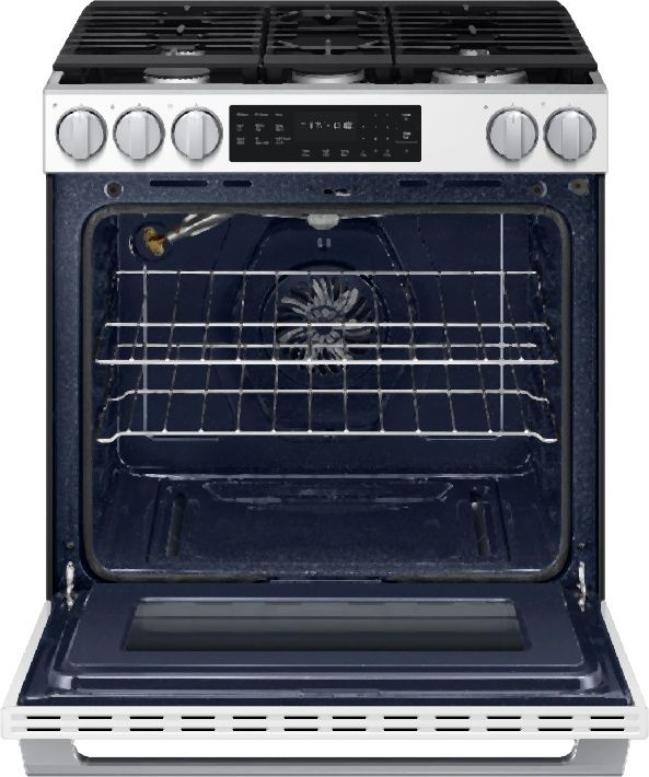 Samsung Bespoke Smart 30'' White Glass Gas Slide In Gas Range-1