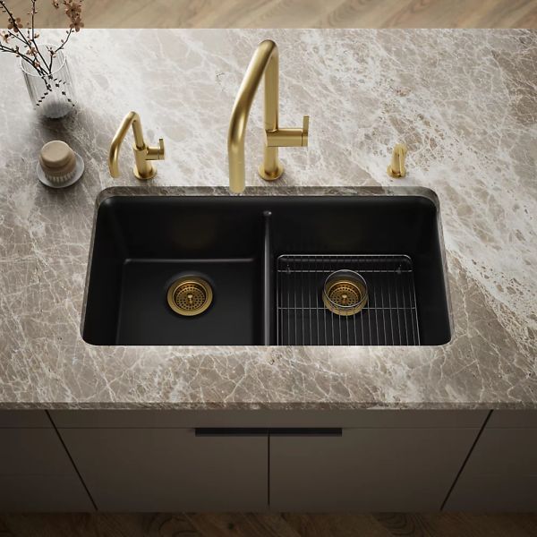 KOHLER® Cairn® Matte Black 34" Undermount Double-Bowl Kitchen Sink-1
