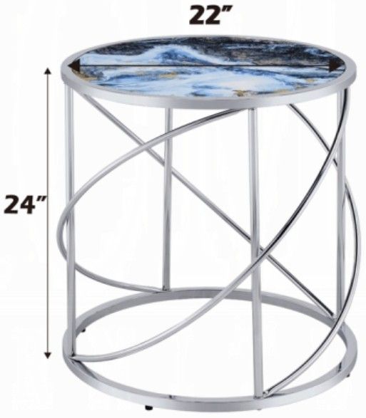ACME Furniture Lyda Blue End Table with Chrome Base-2
