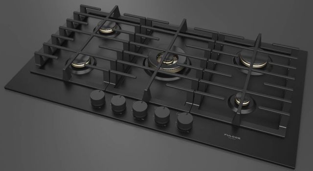 Fulgor Milano Matteo 400 Series 36" Matte Black Porcelain Gas Cooktop with Matte Brass Burners-2
