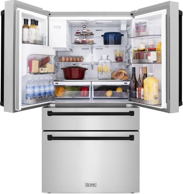 ZLINE Autograph Edition 36" 21.6 Cu. Ft. Fingerprint Resistant Stainless Steel Counter Depth French Door Refrigerator with Water/Ice Dispenser and Matte Black Traditional Handles-3