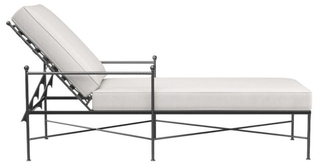 Sunset West Provence Century Pewter Antique Wrought Iron Outdoor Chaise Lounge with Canvas Flax Cushion-1