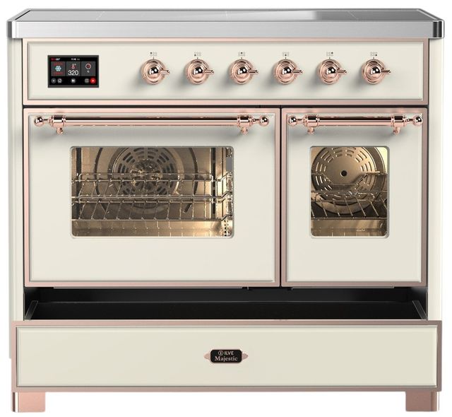 Ilve® Majestic III 40" Antique White Pro Style Induction Range with Triple Glass Door and Copper Trim-2