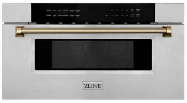ZLINE Autograph Edition 30" 1.2 Cu. Ft. Stainless Steel Built-in Microwave Drawer with Champagne Bronze Helix Handle-0