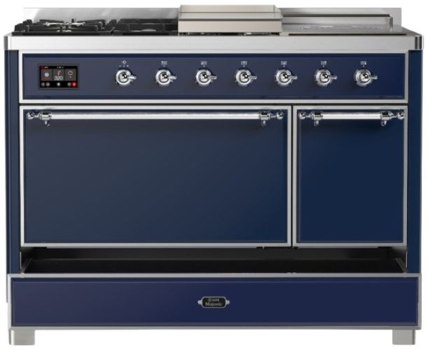 Ilve® Majestic III 48" Midnight Blue Pro Style Dual Fuel Liquid Propane Range with French Top and Chrome Trim-2