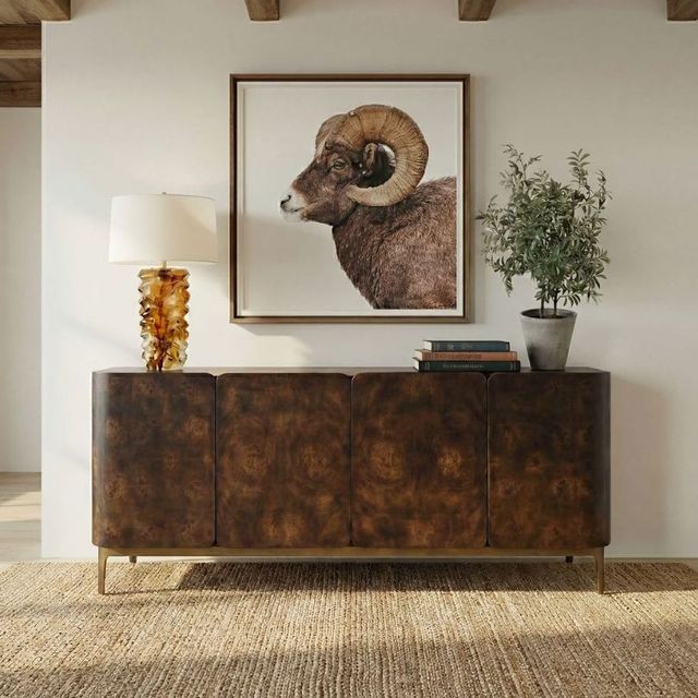 Uttermost® Melbourne Brass 4-Door Mappa Burl Cabinet-1