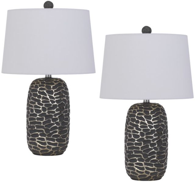 Cal® Lighting & Accessories Menlo 2-Piece Ash Black/Antique Silver Table Lamp Set-0