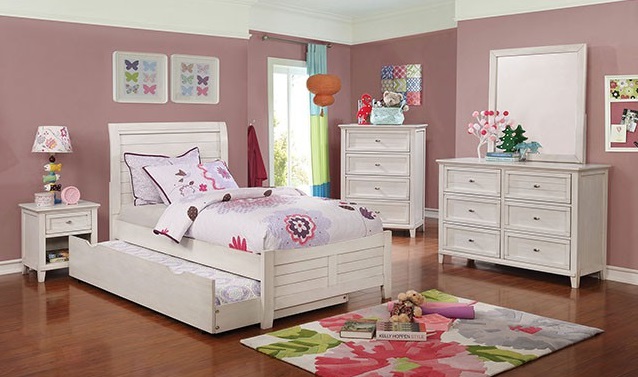 Furniture of America Brogan Antique White 4 Piece Full Panel Bedroom Collection Parks Home Furnishings