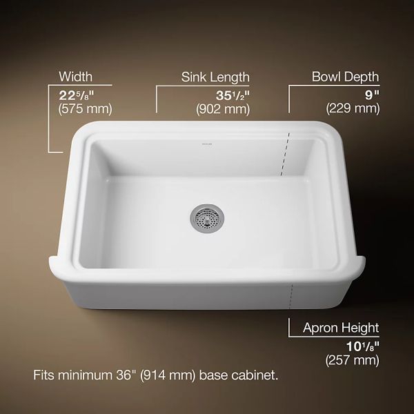 KOHLER® Audrine™ White 36" Undermount Single-Bowl Farmhouse Workstation Kitchen Sink-2