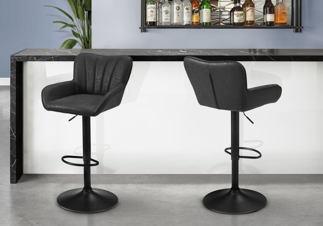 Monarch Specialties Inc. 2-Piece Black Faux Leather Adjustable Swivel Counter Stool Set-1