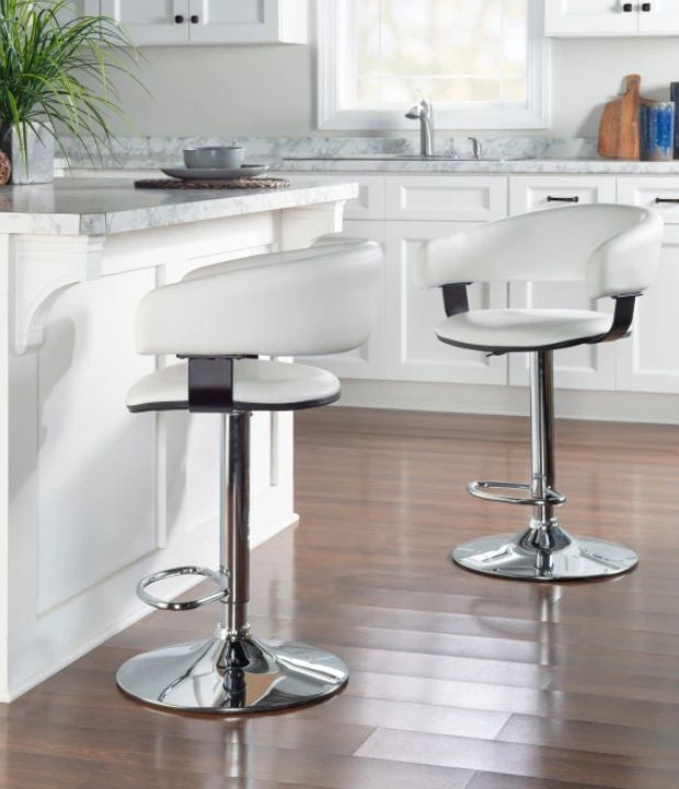 Powell® Devan Chrome/White Adjustable Barrel Bar Stool-1