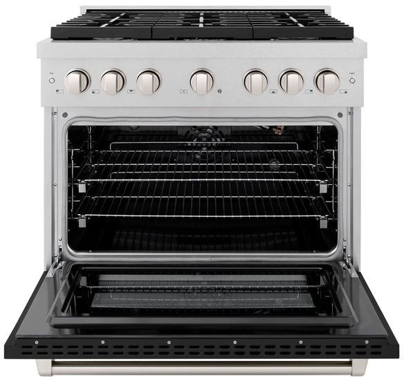 ZLINE 36" Satin Stainless Steel Pro Style Gas Range with Black Matte Door-1