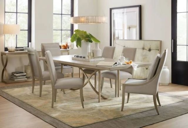 Hooker® Furniture Elixir Serene Gray Beige 80" Rectangular Dining Table with Champagne Silver Base-1