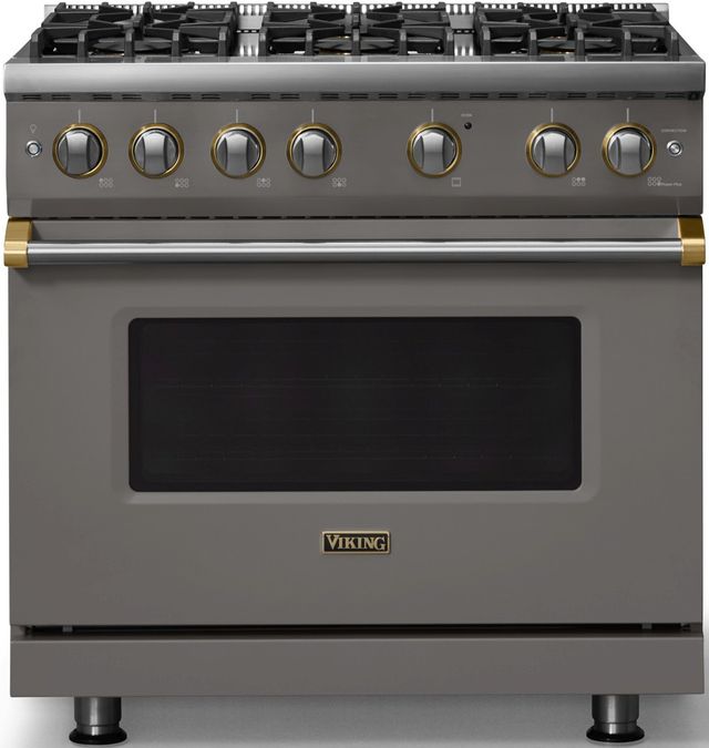 Viking® 5 Series 36" Damascus Gray Pro Style Gas (NG) Range with Brushed Brass Trim-0
