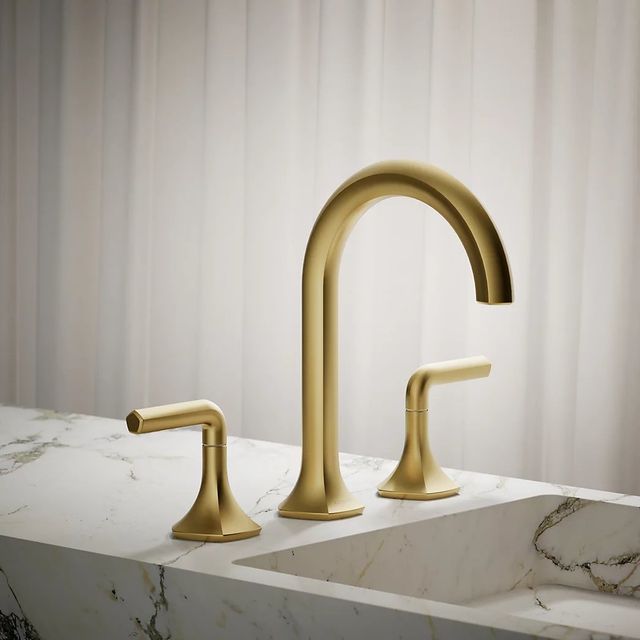 KOHLER® Occasion® Vibrant Brushed Moderne Brass Lever Bathroom Sink Faucet Handles-3