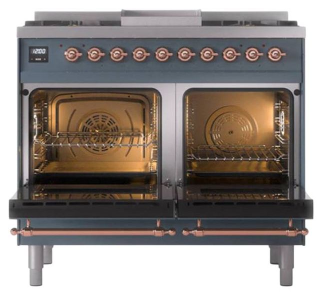 Ilve® Nostalgie II Noblesse 40'' Blue Gray Pro Style Dual Fuel Range with Copper Trim-2