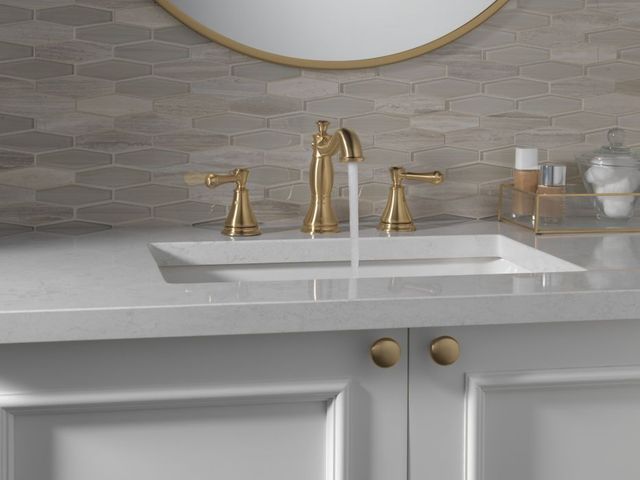 Delta Cassidy® Champagne Bronze 2-Handle Widespread Bathroom Faucet with Drain-1