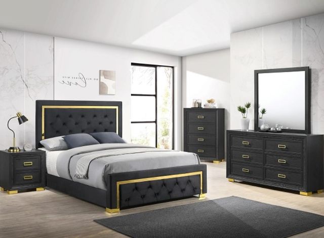Crown Mark Pepe Black Queen Upholstered Panel Bed-1