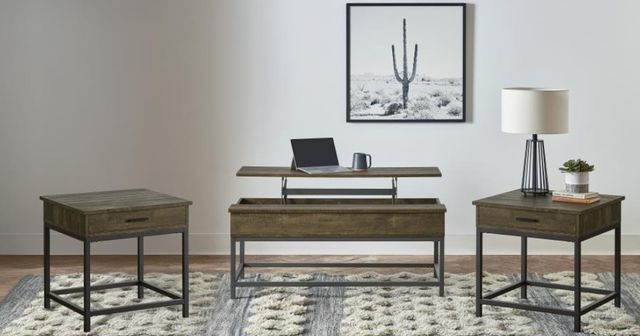 Coaster® Byers 3-Piece Brown Oak Occasional Table with Sandy Black Base Set-1