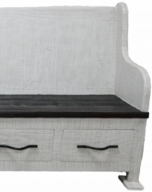 Million Dollar Rustic Frosted White Bench with Drawers-1