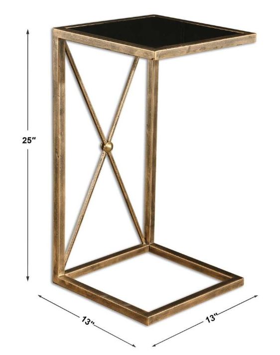 Uttermost® Zafina Black Glass Top Accent Table with Antiqued Gold Base-3