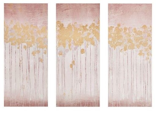 Olliix by Madison Park Twilight Blush Dewy Forest Abstract Gel Coat Canvas with Metallic Foil Embellishment 3 Piece Set-0