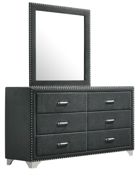 Coaster® Melody Gray 6-Drawer Upholstered Dresser and Mirror