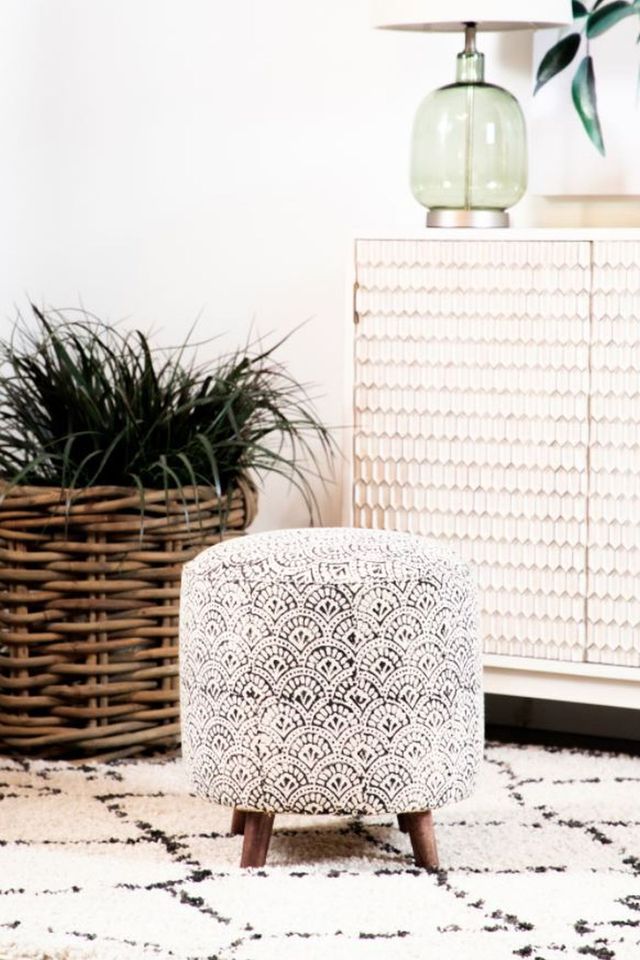 Coaster® Cream and Black Round Upholstered Accent Stool-2