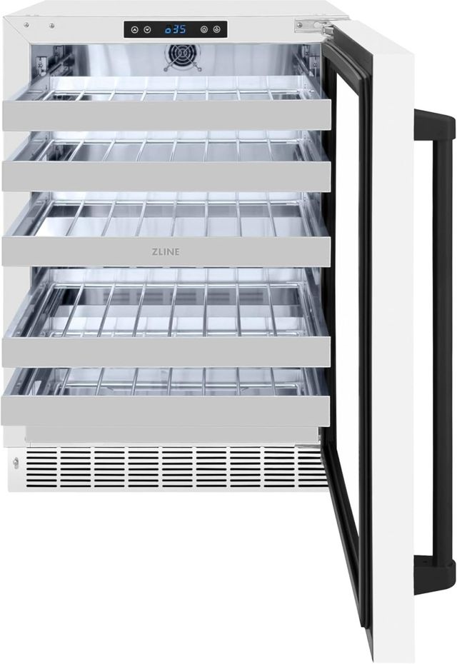 ZLINE Autograph Edition Touchstone 24" 4.8 Cu. Ft. Stainless Steel Wine Cooler with White Matte Glass Door and Matte Black Handle-1