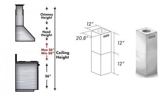 ZLINE 2 Piece 12" Stainless Steel Island Hood Extension Kit-1