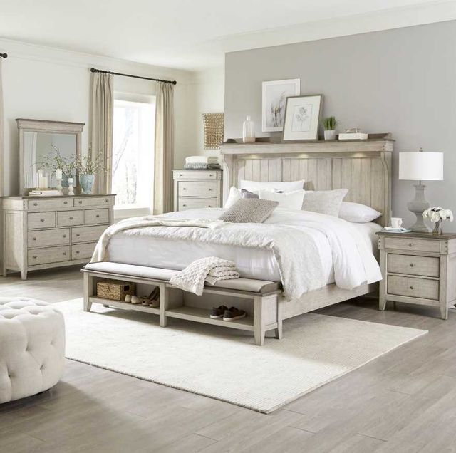Liberty Furniture Ivy Hollow 5-Piece Dusty Taupe/Weathered Linen King Mantle Storage Bedroom Set-1