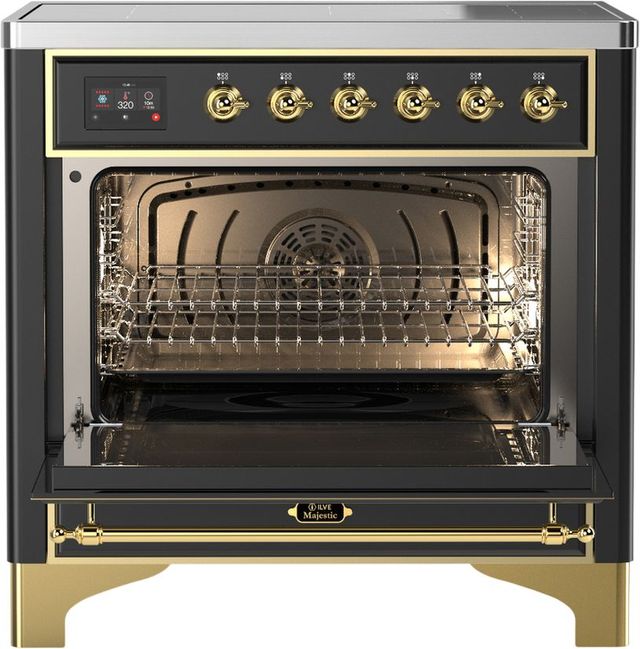 Ilve® Majestic III 36" Graphite Matte Pro Style Induction Range with Solid Door and Brass Trim-1