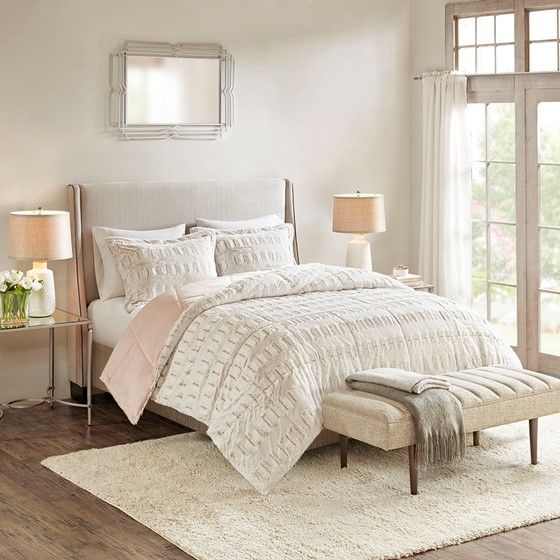 Olliix by Madison Park Gia Blush Twin/Twin XL Back Print Long Fur Comforter Mini Set-4