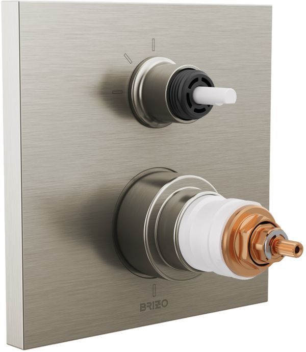 Brizo Frank Lloyd Wright® Brilliance® Luxe Nickel® TempAssure® Thermostatic Valve with 3-Function Integrated Diverter Trim - Less Handles-0